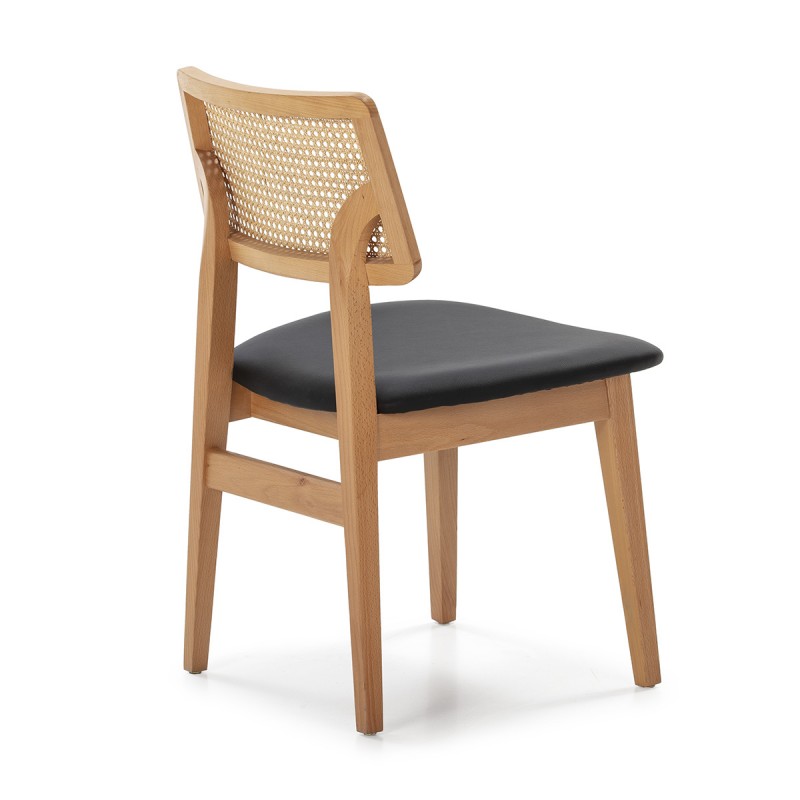 Chair 52X54X80 Wood Natural P.Leather Black Rattan Natural - image 50477