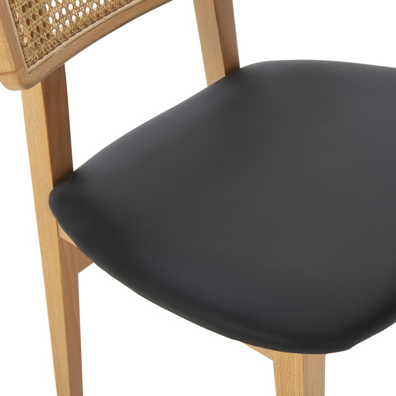 Chair 52X54X80 Wood Natural P.Leather Black Rattan Natural - image 50479