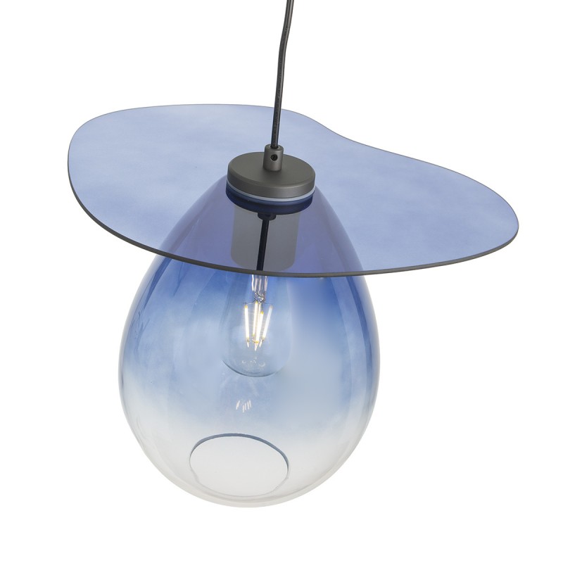 Hanging Lamp 34X33X31 Metal Black Glass Blue - image 50573