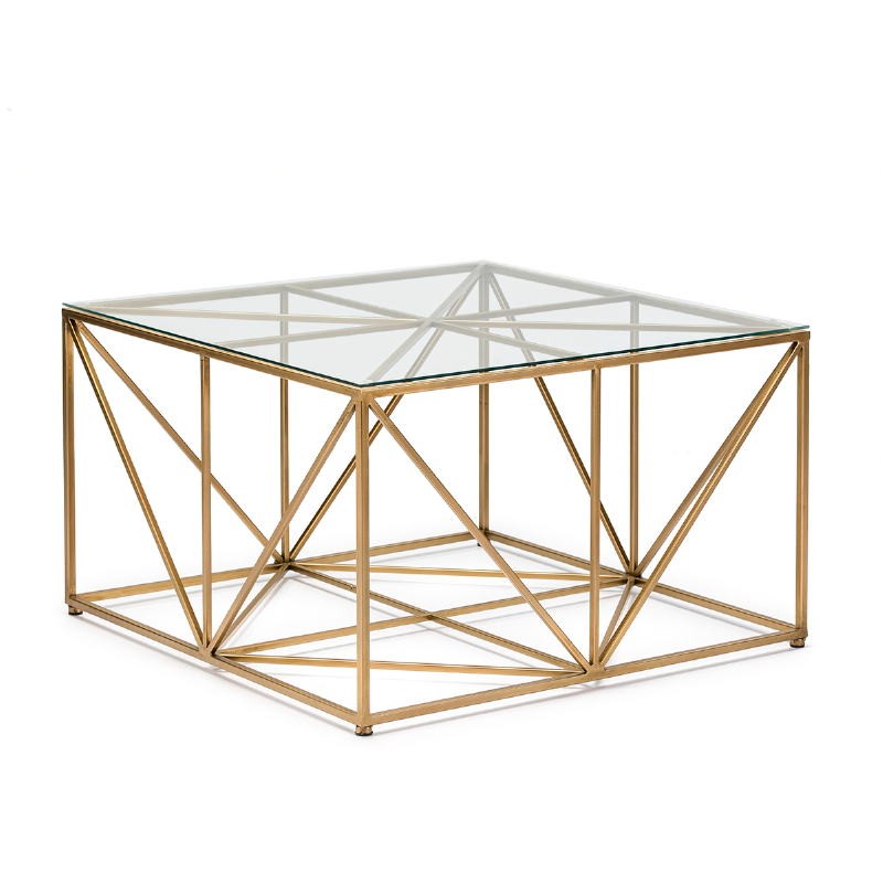 Coffee Table 76X76X47 Glass Metal Golden - image 50693