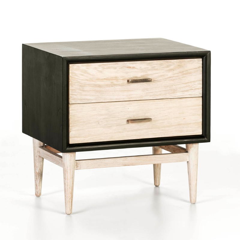 Bedside Table 2 Drawers 60X40X60 Wood Black White Washed