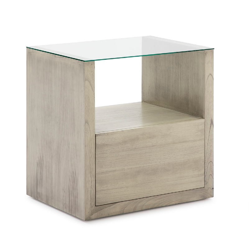Bedside Table 1 Drawer 60X45X60 Glass Wood Grey Veiled - image 50818