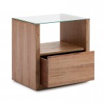Bedside Table 1 Drawer 60X45X60 Glass Wood Natural Veiled