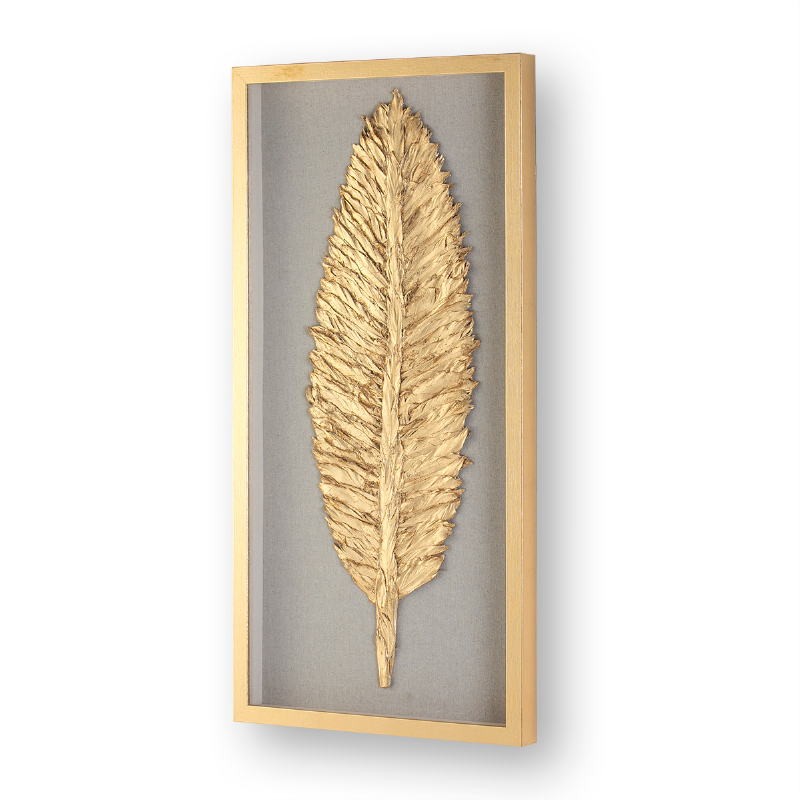 Frame 50X5X100 Glass Wood Golden Feathers Golden