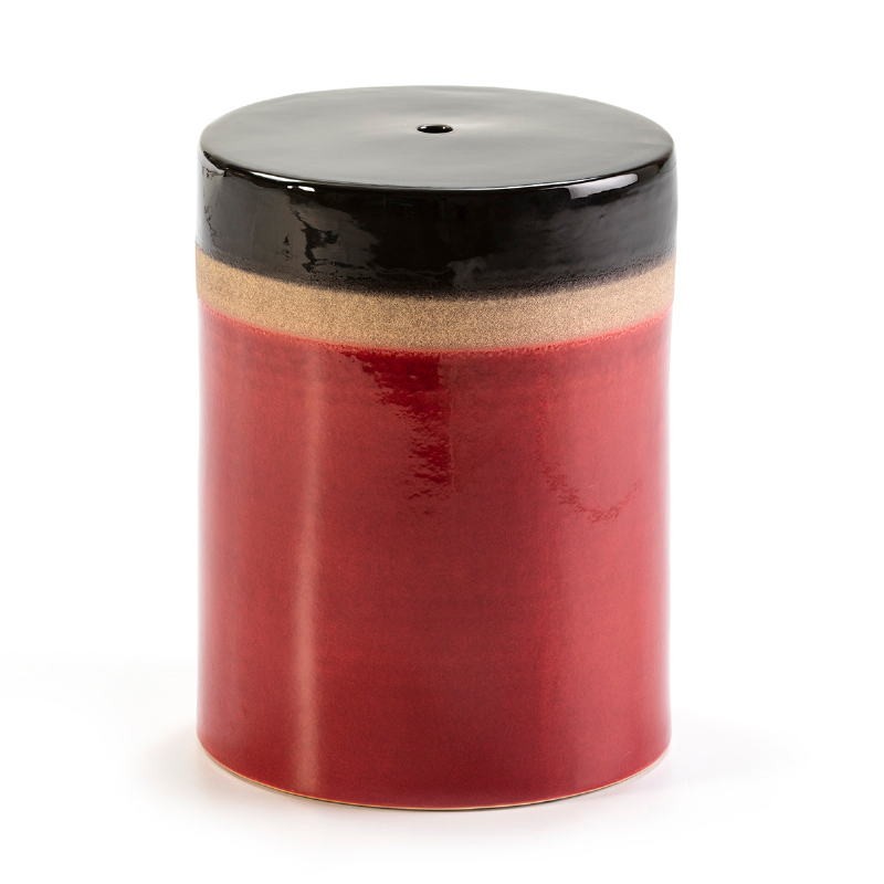 Tabouret bas 33x33x43 Céramique Rouge Crème Noir - image 50861
