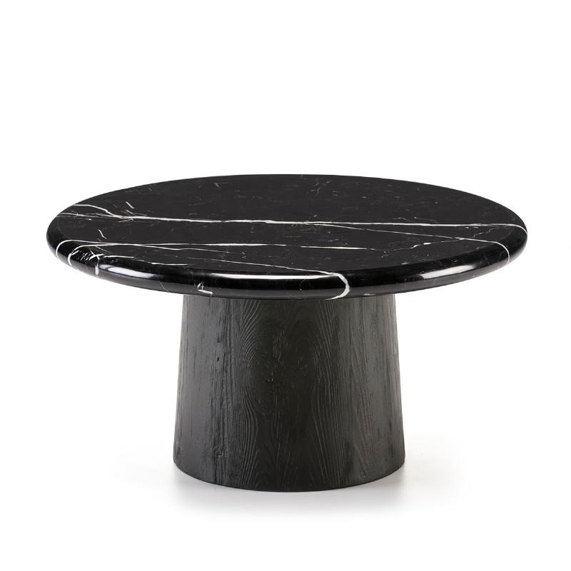 Coffee Table 70X70X36 Wood Marble Black