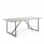 Dining Room Table 210X90X75 Marble White Metal Black