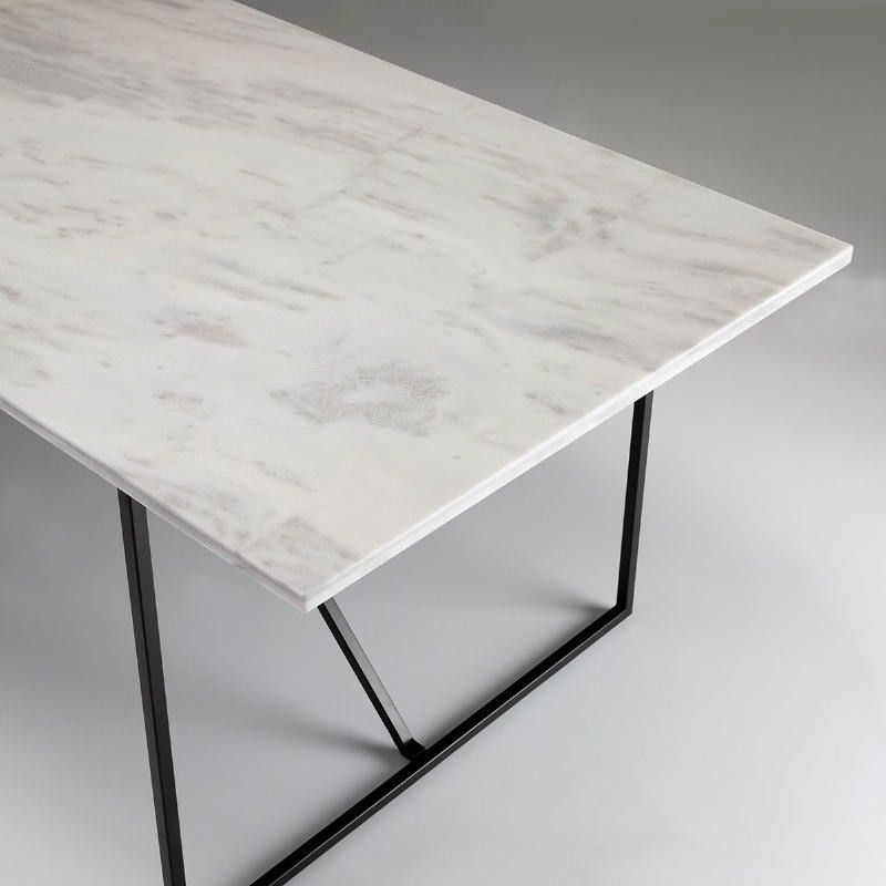 Dining Room Table 210X90X75 Marble White Metal Black - image 50923