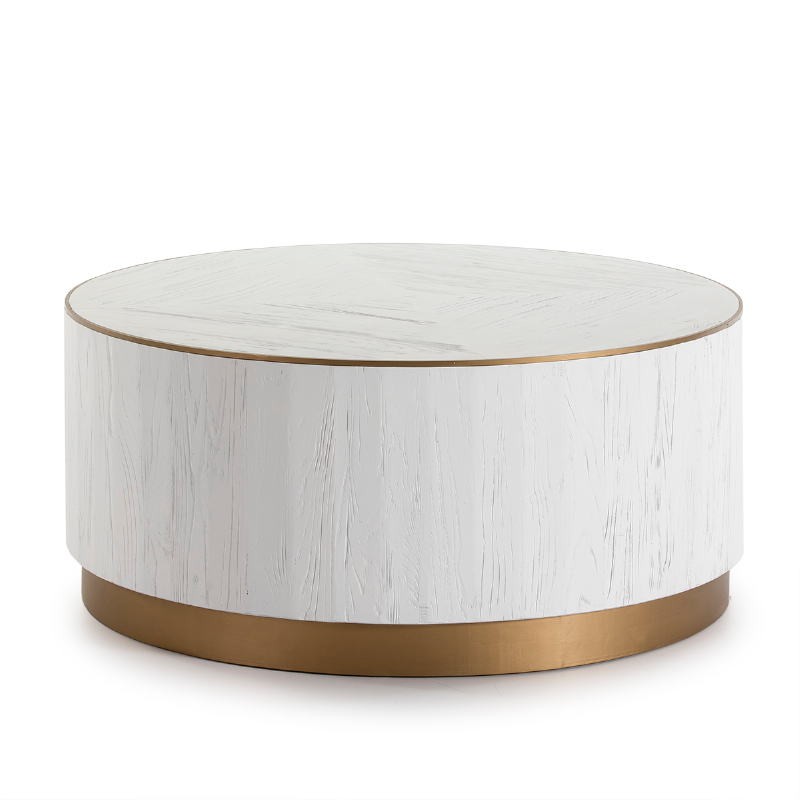 Coffee Table 100X100X45 Wood White Metal Golden - image 50990