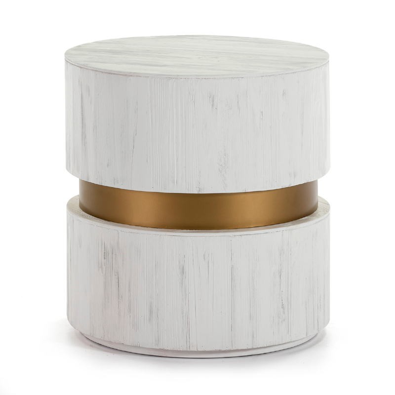 Side Table 55X55X58 Wood White Metal Golden