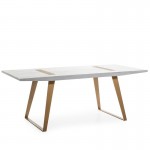 Dining Room Table 200X90X76 Wood White Metal Golden