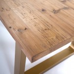 Dining Room Table 220X95X77 Wood Natural Metal Golden