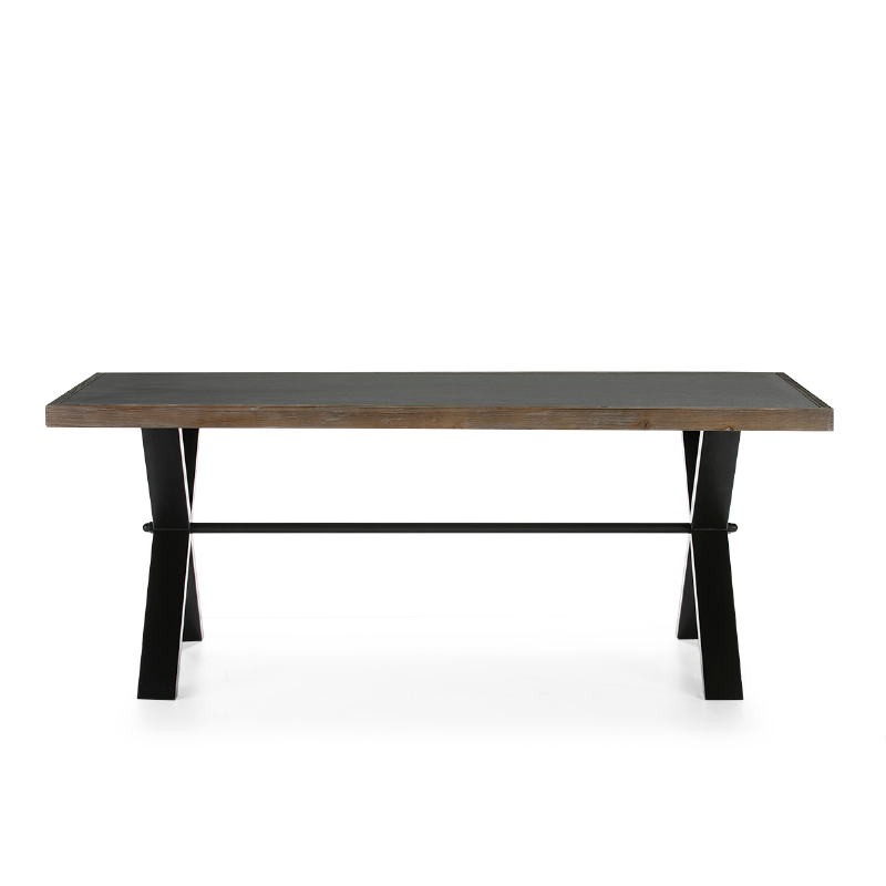 Dining Room Table 200X90X78 Cement Wood Natural Metal Black - image 51053