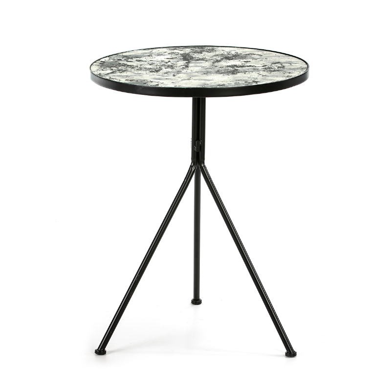 Side Table 60X60X78 Mirror Aged Metal Black - image 51160