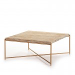 Coffee Table 90X90X40 Wood White Washed Metal Golden