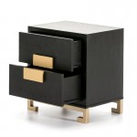 Bedside Table 2 Drawers 56X41X60 Wood Black Golden