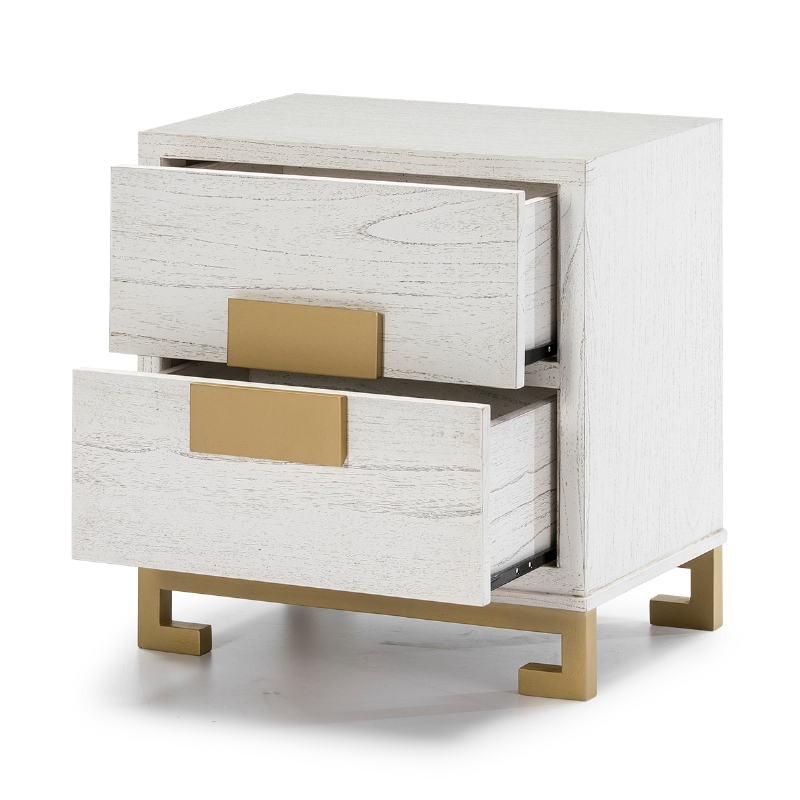 Bedside Table 2 Drawers 56X41X60 Wood White Golden - image 51370