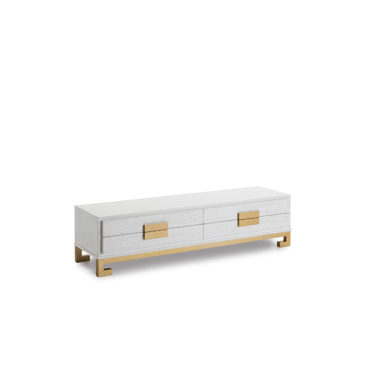 Mueble TV - 160 cm - frontal estriado, blanco con led y patas doradas -  CALVIO