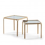 Set 2 Side Table 51X51X47 46X46X41 Smoked Glass Metal Golden