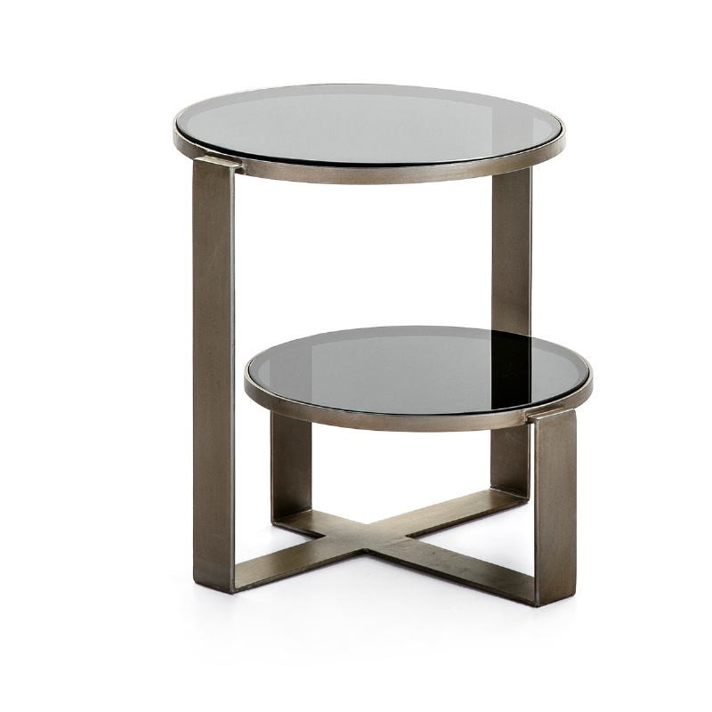 Side Table 53X46X51 Smoked Glass Metal Silver Antique - image 51576