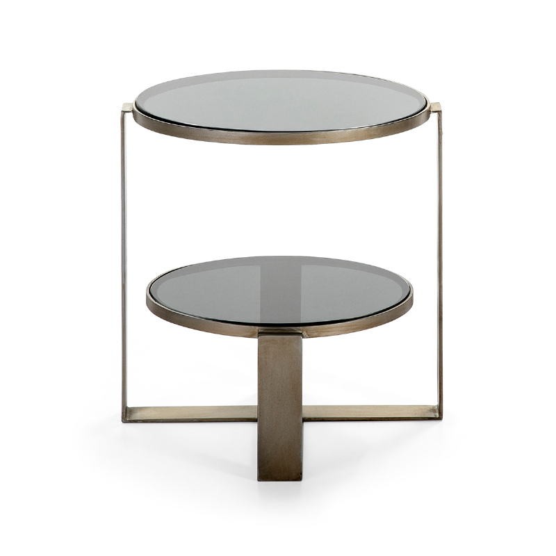 Side Table 53X46X51 Smoked Glass Metal Silver Antique - image 51580