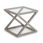 Side Table 60X60X55 Glass Wood Grey Veiled