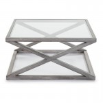 Coffee Table 90X90X45 Glass Wood Grey Veiled