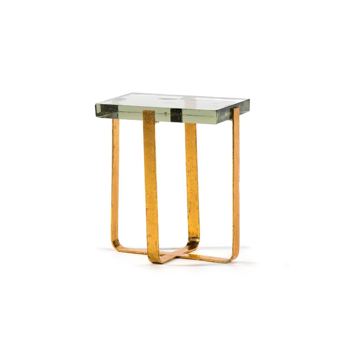 Set 2 mesas auxiliares cristal ahumado y metal dorado 51x51x47 / 46x46x41  cm — Qechic