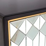 Anrichte 3 Türen 150X45X80 Glas Schwarz/Mdf Schwarz/Spiegel/Metall Golden