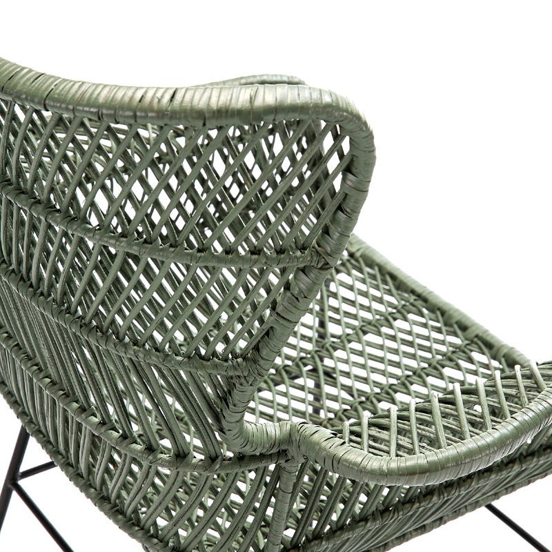 Chair Armrests 60X65X89 Metal Black Wicker Green - image 51900