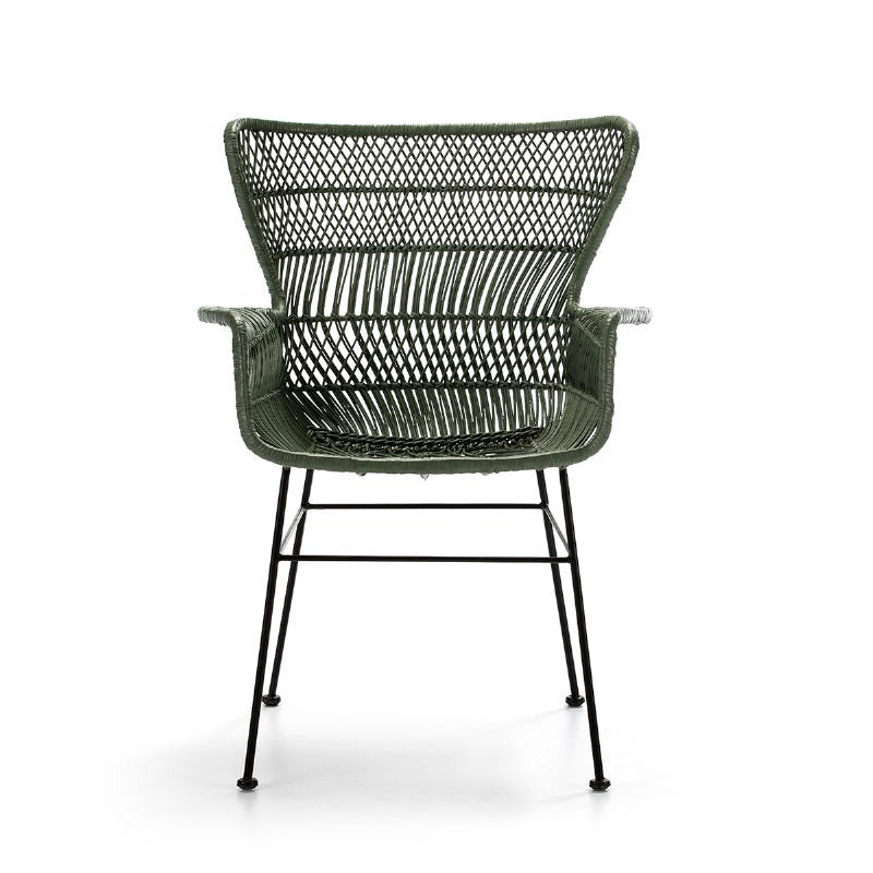 Chair Armrests 60X65X89 Metal Black Wicker Green - image 51902