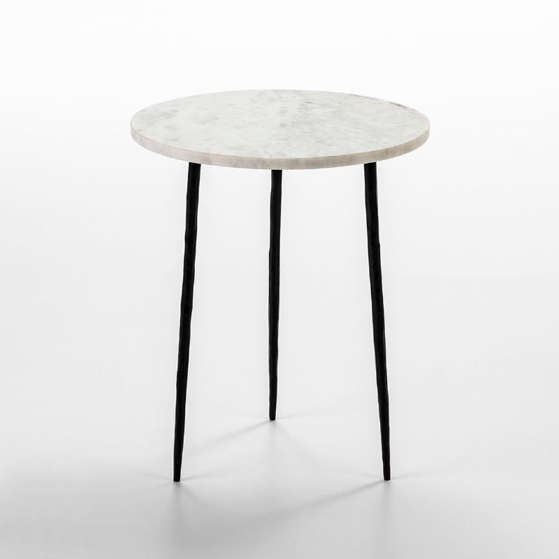 Table d'appoint, bout de canapé 38x38x45 Métal Noir Marbre Blanc - image 52005