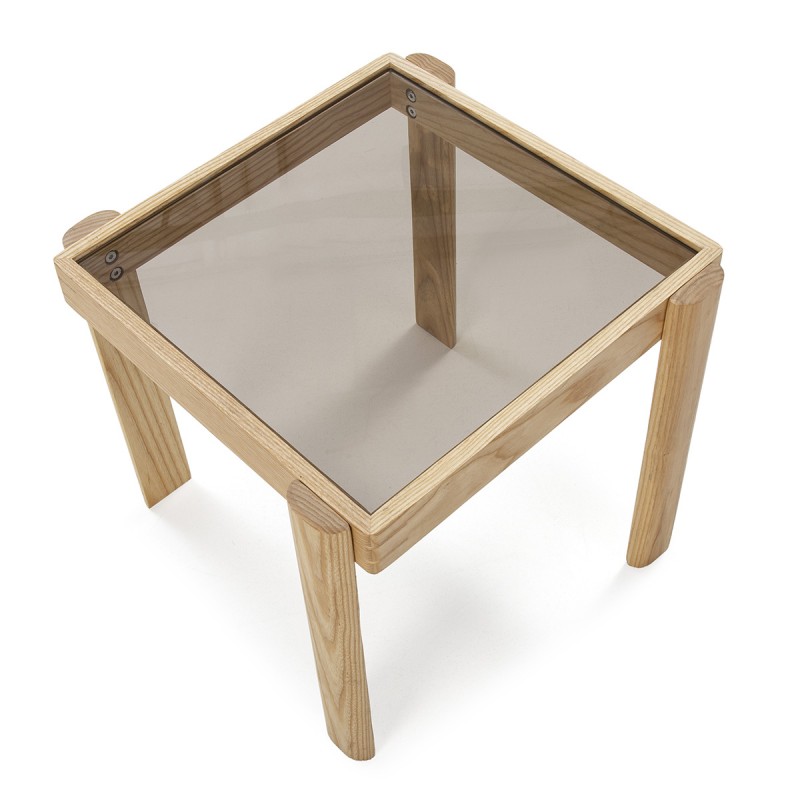 Side Table 43X41X40 Glass Smoked Wood Natural - image 52191