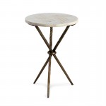 Side Table 40X40X58 Metal Golden Marble White