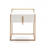 Bedside Table 50X40X60 Wood White Metal Golden