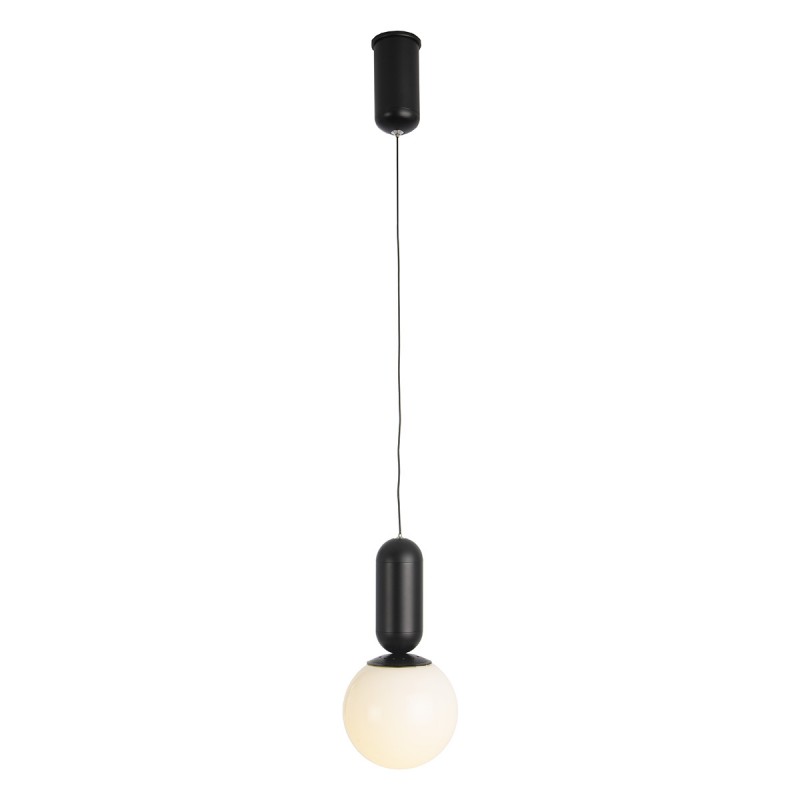Hanging Lamp 12X12X25 Metal Black Glass White - image 52297