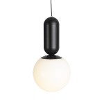 Lampe suspendue 12x12x25 Métal Noir Verre Blanc