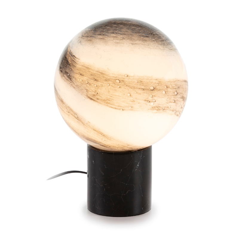 Table Lamp 25X25X37 Glass White Brown Marble Black - image 52372