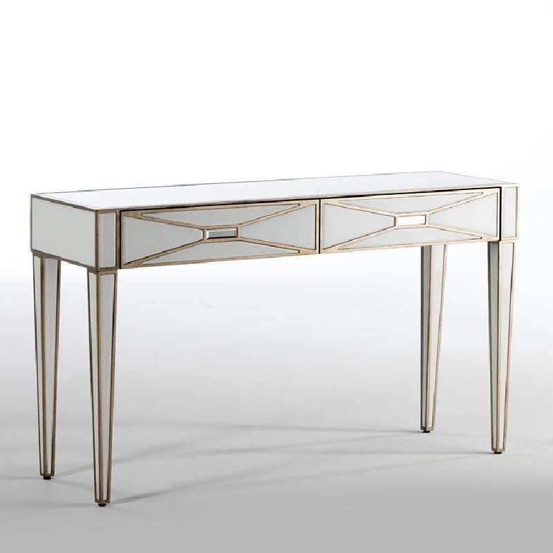 Console 2 Drawers 133X40X78 Mirror Glass White Mdf Golden - image 52456