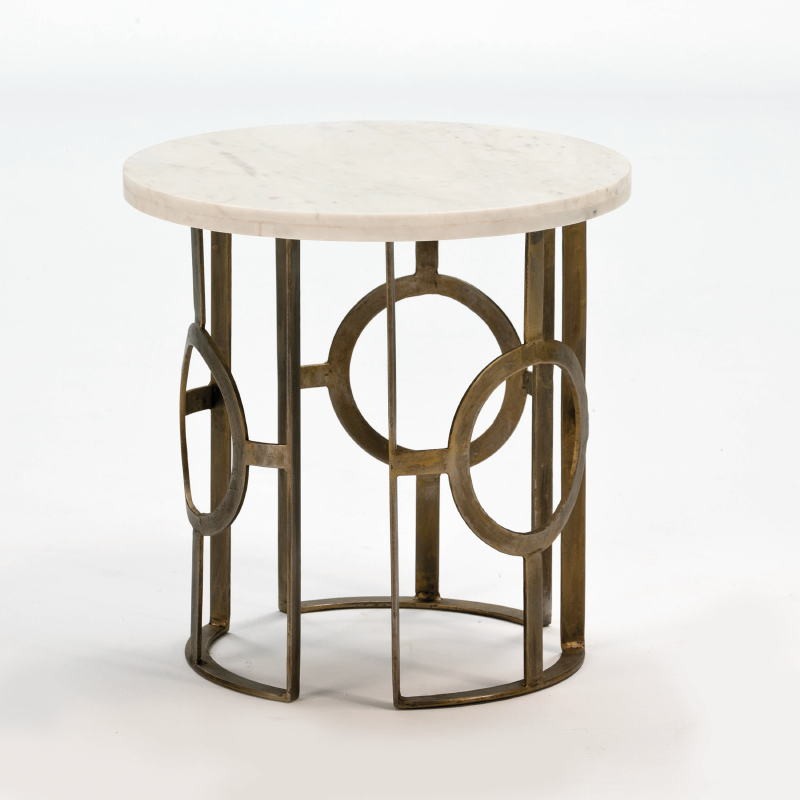 Auxiliary Table 50X50 Metal Bronze Marble White - image 52473