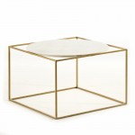 Side Table 60X60X40 Metal Golden Marble White