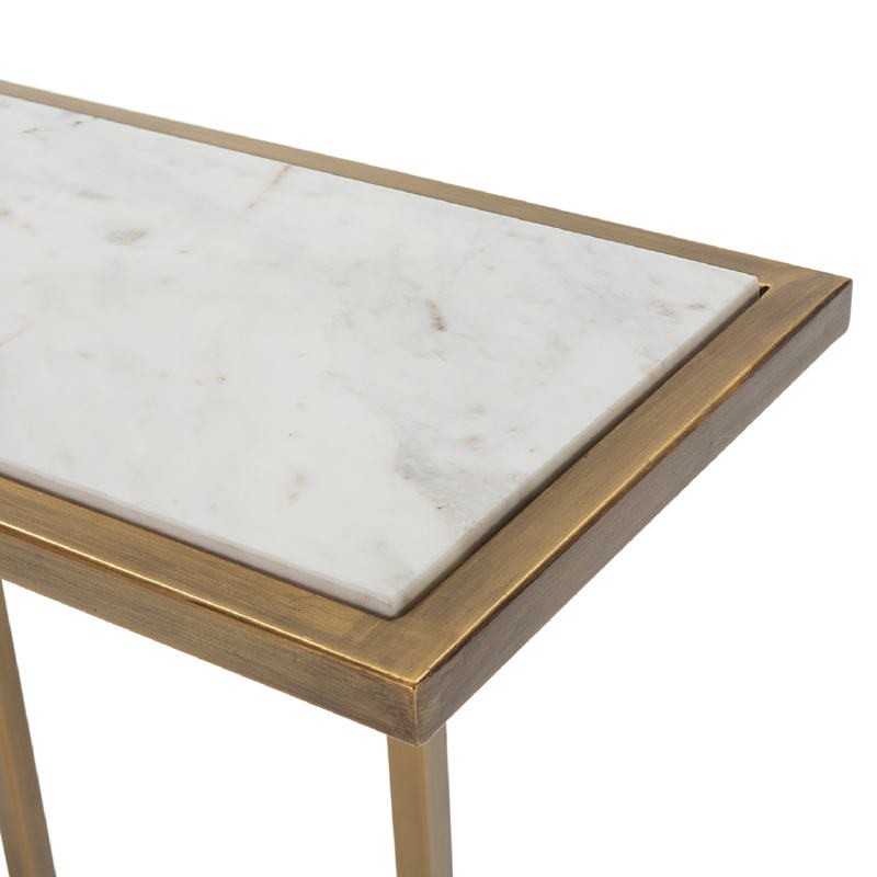 Console 142X30X91 Marble White Metal Golden - image 52701