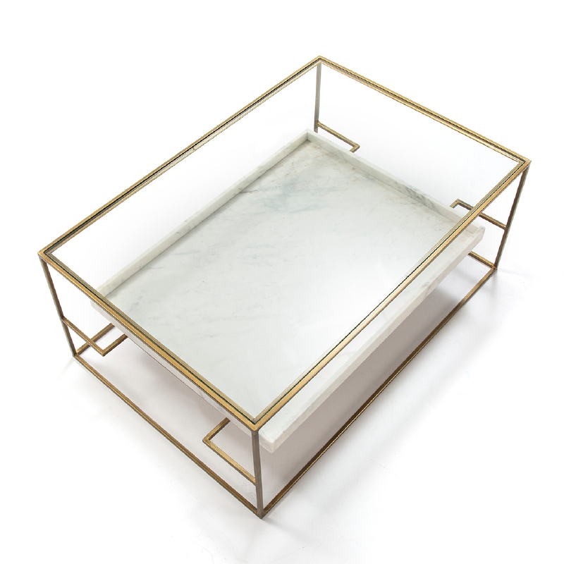 Coffee Table 111X76X45 Glass Marble White Metal Golden - image 52705