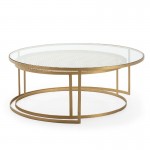 Set 2 Coffee Table 120X120X46 Glass Rattan Metal Golden