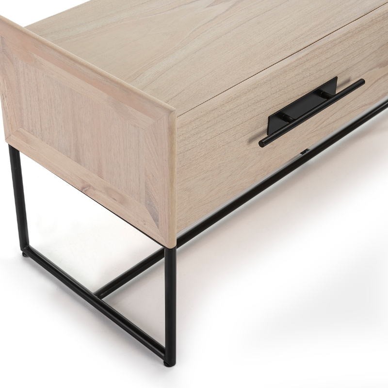 Tv Furniture 2 Drawers 140X45X55 Wood Natural Metal Black - image 52841