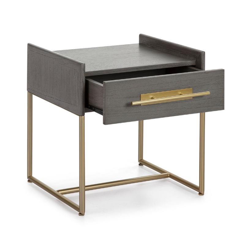 Bedside Table 1 Drawer 50X45X54 Wood Grey Metal Golden - image 52860
