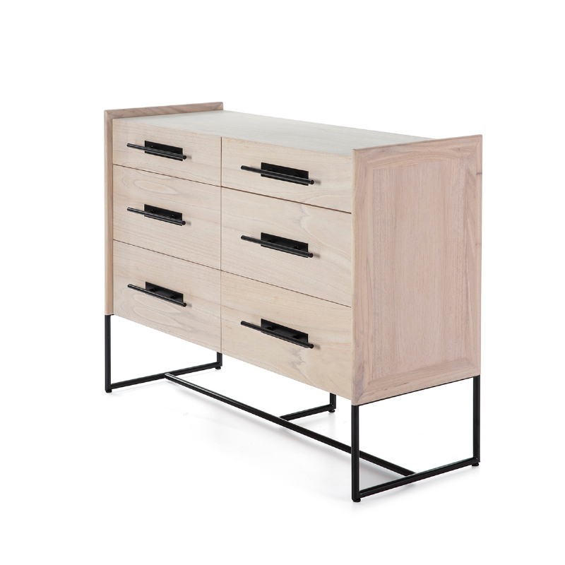 Chest Of Drawers 120X45X93 Wood Natural Metal Black - image 52880