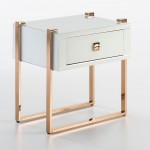 Bedside Table 54X40X56 Rose Gold Stainless Glass White