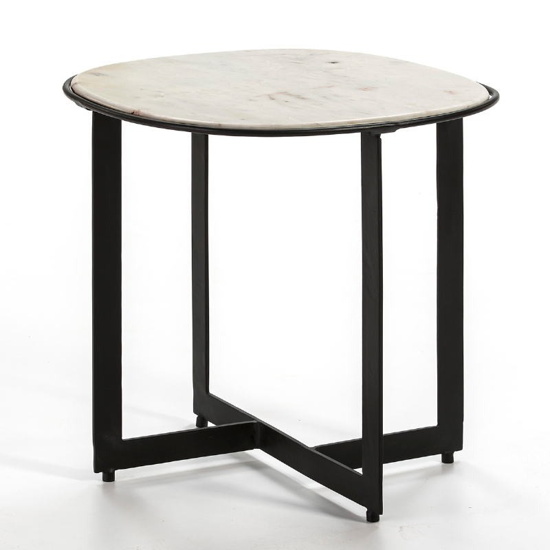 Table d'appoint, bout de canapé 51x53 Métal Noir Marbre Blanc - image 53000