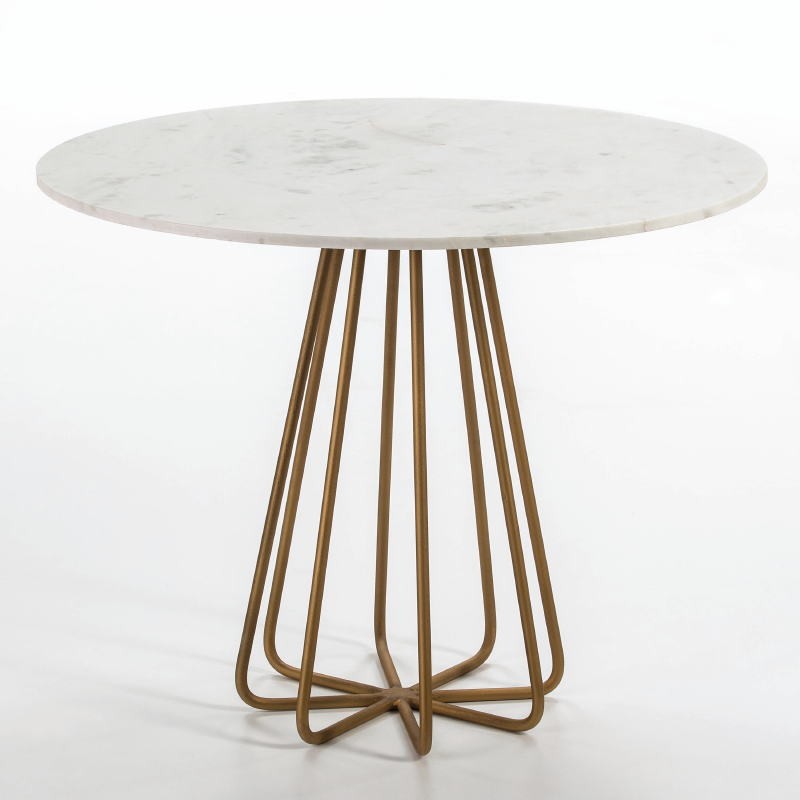 Dining Room Table 95X75 Metal Golden Marble White - image 53014
